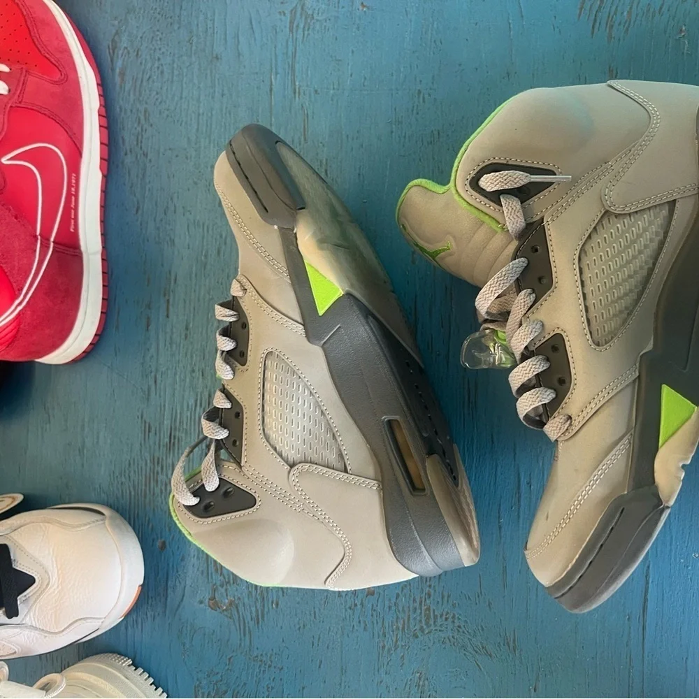 Jordan Athletic Shoes Gray and Neon Green Retro 5 fits ladies size 9.5